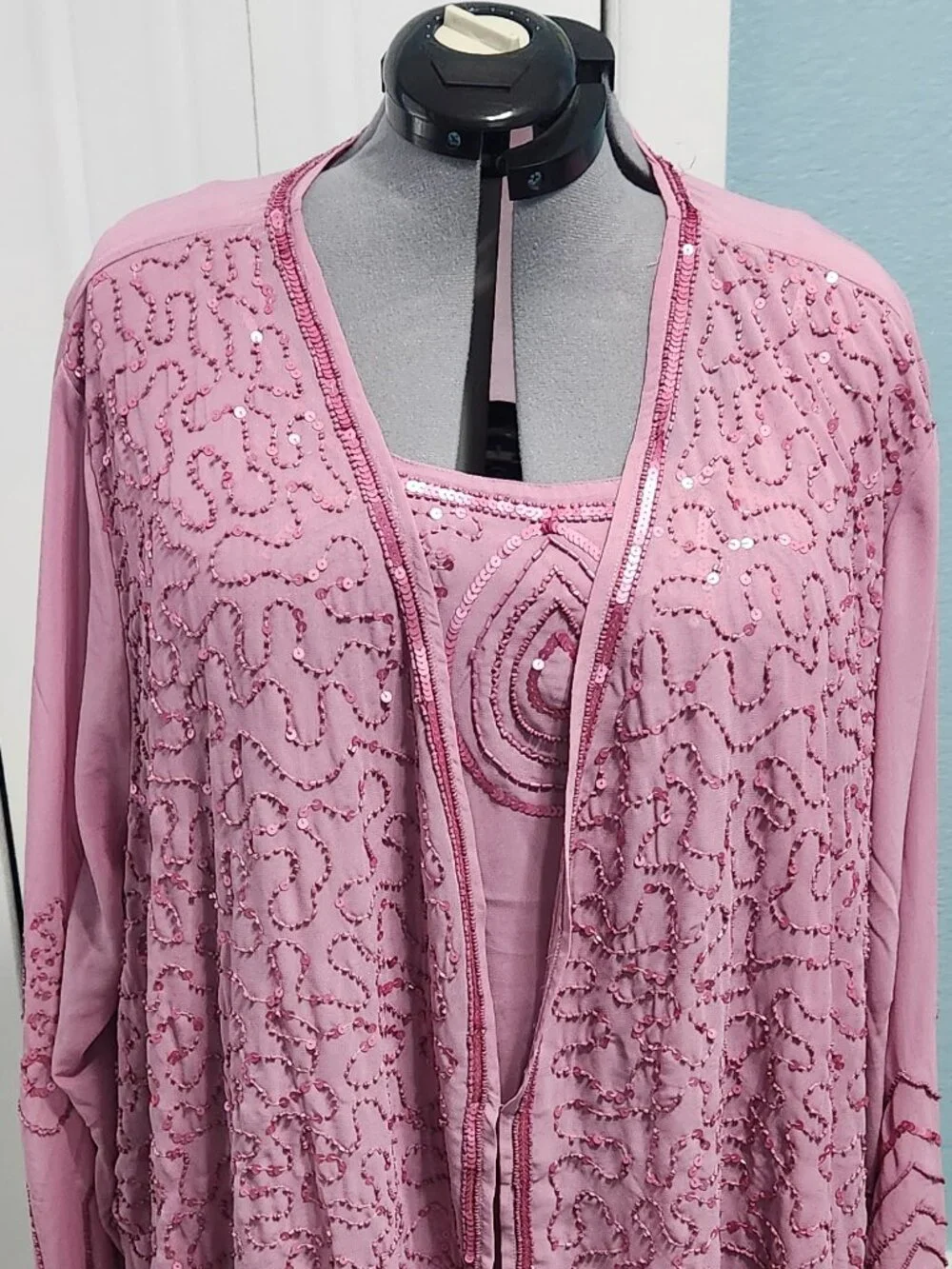 Roaman's 44W 3Pc Sequin Pant Suit Set 03-0323-0 Mauve Pink Plus Size